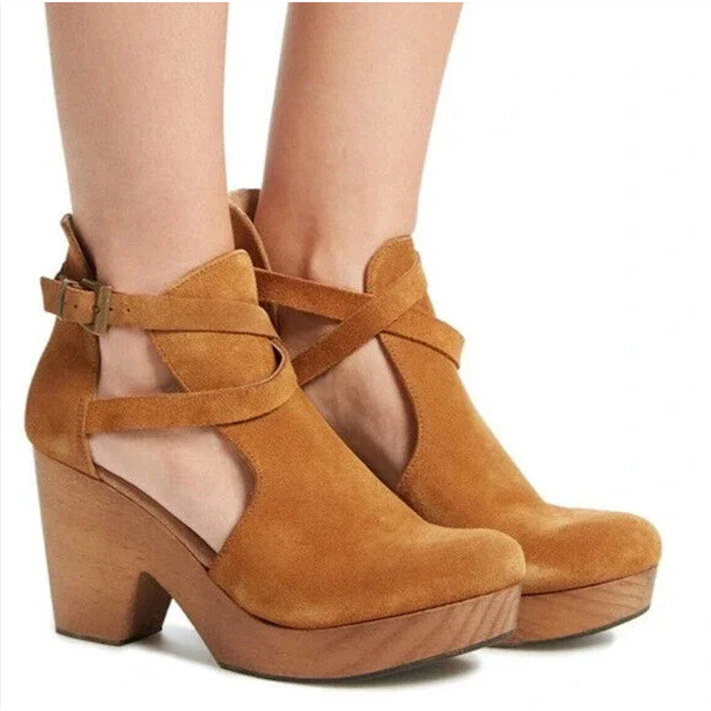 Free People Cedar Clog Bootie Taupe Brown Suede Platform Sz 41 / 11 US